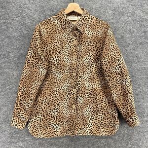 Studio Works Shirt Women S Small Brown Animal Print Collared Button Up Casual